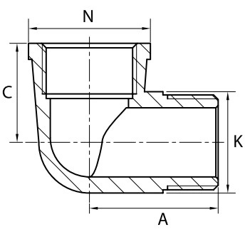 Угольник ALTSTREAM (TEBO) 1 1/4″ Ду32 Ру25, корпус – никелированная латунь, внутренняя/наружная резьба