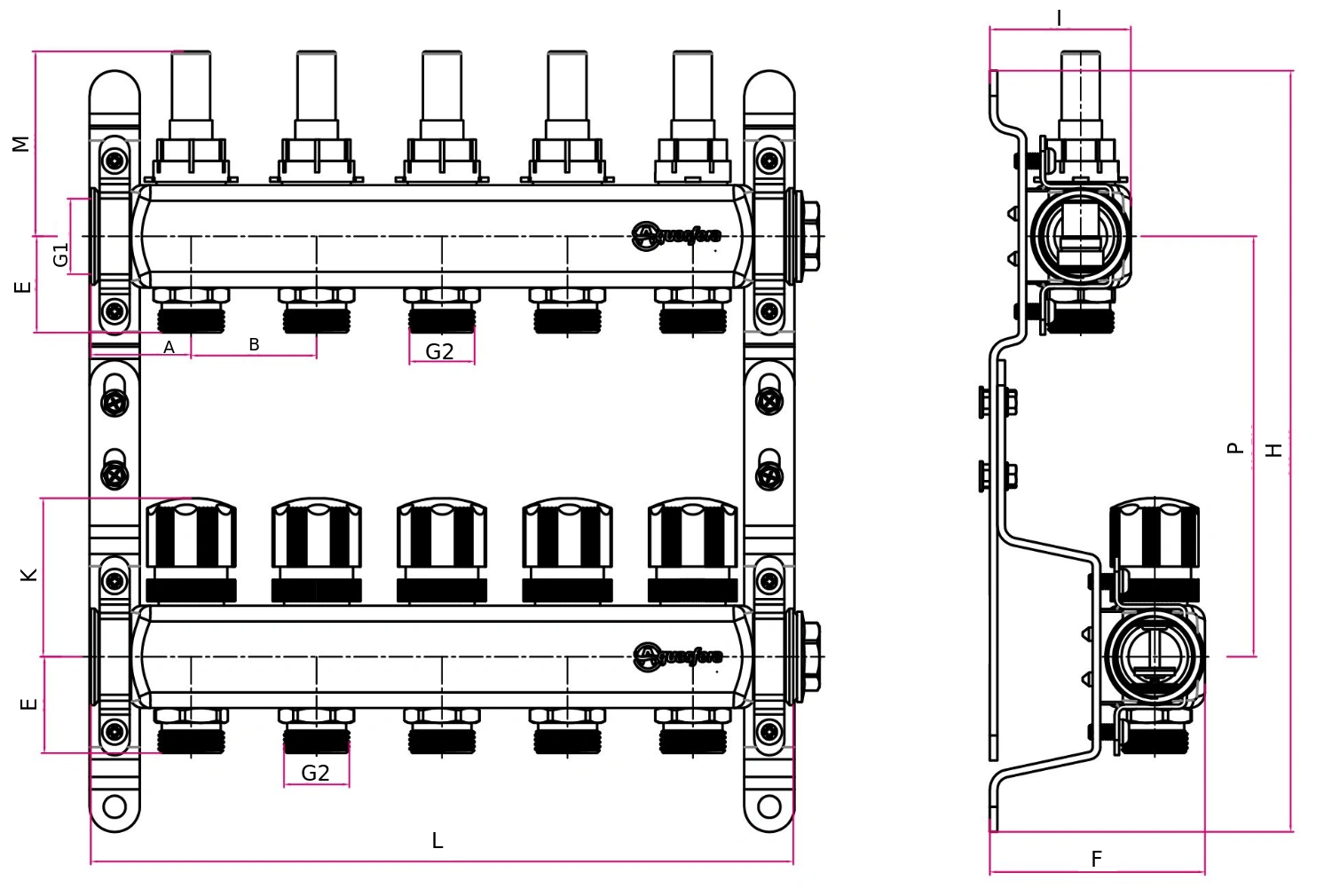 Группа коллекторная Aquasfera 9503 Ду25 Ру6 внутренняя резьба, выходов 2х3/4″ наружная резьба под евроконус с регулирующими клапанами и расходомерами, нержавеющая сталь Группа коллекторная Aquasfera 9503 Ду25 Ру6 внутренняя резьба, выходов 2х3/4″ наружная резьба под евроконус с регулирующими клапанами и расходомерами, нержавеющая сталь