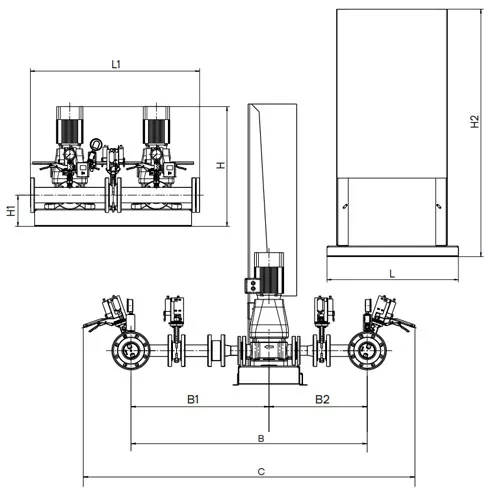 Насосная станция CNP PFFS2 CDM42-2-2S16S CDM1-7 поверхностная, корпус - чугун, мощность одного насоса - 5.5кВт, 380В