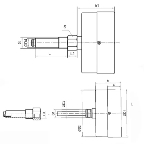 Термоманометр Росма ТМТБ-31Т.1 (0-150°C) (0-0,6MПa) G1/2 2,5, корпус 80мм, тип - ТМТБ-31T.1, длина клапана 46мм, до 150°С, осевое присоединение, 0-0,6MПa, резьба G1/2, класс точности 2.5