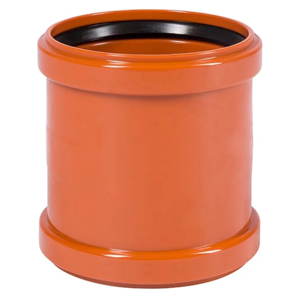 Муфта двухраструбная НПВХ Ostendorf KGMM Дн160, канализационная, безнапорная для наружного монтажа, оранжево-коричневая