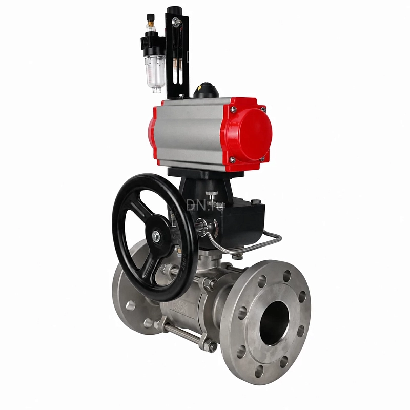 Кран шаровой Ду100 Ру25 фланцевый, корпус - нержавеющая сталь 316, полнопроходной, уплотнение - PTFE, с пневмоприводом PA-DA-105, пневмораспределителем 4M310-08 DC24V, ручным Дублером MON3-700-T38-ISO, БПВ AFC2000 (BV3232P(3pc)-FP-F-ISO-H)