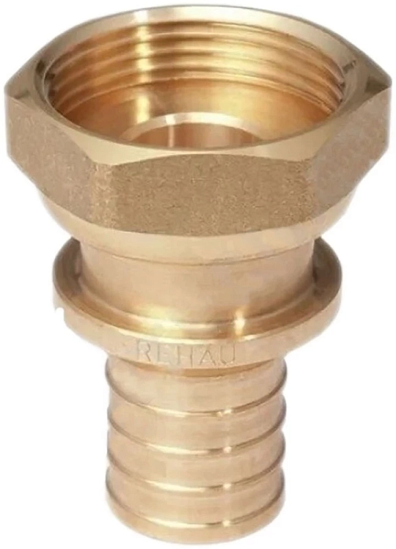 Переходник аксиальный РЕХАУ Rautitan RX+ Дн16х3/4″ Ру10 для труб из сшитого полиэтилена с накидной гайкой, корпус - бронза 14563363001