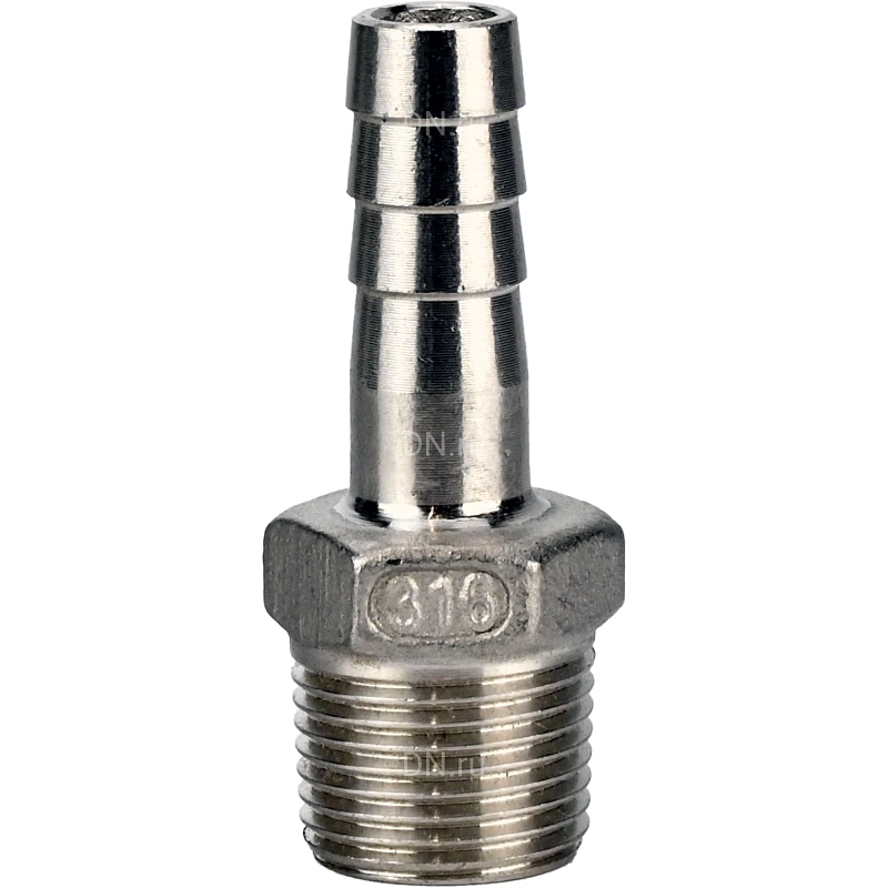Штуцер елочка BF32-T-1/4-8 1/4″х8мм Ду8 Ру16 шланговый, корпус - нержавеющая сталь AISI 316 (CF8M), присоединение - наружная резьба/штуцер