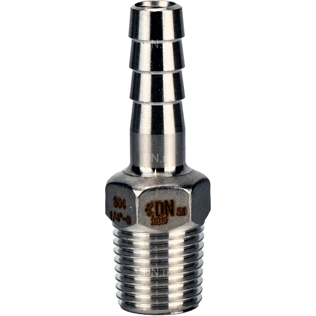 Штуцер елочка BF31-T-3/4-20 3/4″х20мм Ду20 Ру16 шланговый, корпус - нержавеющая сталь AISI 304 (CF8), присоединение - наружная резьба/штуцер
